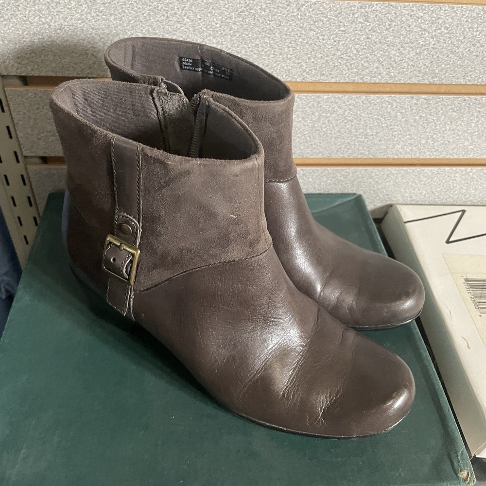 Clarks Ingalls Thames‎ Brown Leather Side Zip Ankle Boots Women Size 8 M